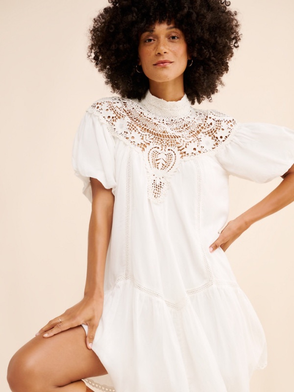 [NWOT] By Anthropologie High-Neck Lace Tunic Mini Dress